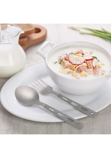 Bloomnest 2 Parça Titanyum Kamp Çatal Kaşık Seti - Ultra Hafif, Renkli, Piknik & Dağ Yürüyüşü İçin Çok Renkli, Küçük Boyutlu Çok Renkli