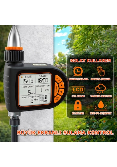Timer valf Geniş Ekran Tek Çıkış Yağmur Sensörlü Sulama Sistemi