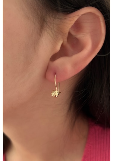 Fiyonk Kuyumculuk 14 Ayar Altın Işıltılı Top Sallantılı Küpe