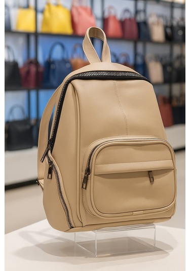 Newish Polo Donna Model Sırt Çantası-yıkama Suni Deri Krem