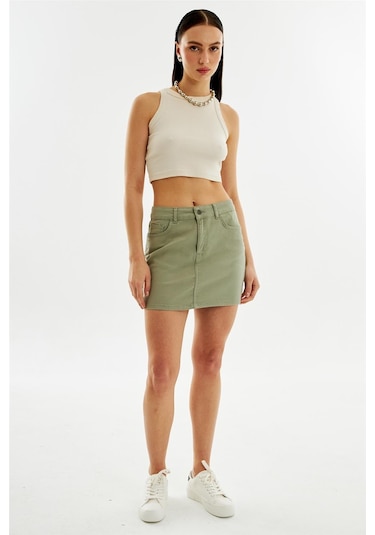 Kadın Mini Kot Etek Yeşil-yeşil Yeşil
