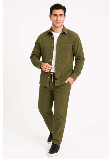 Erkek Kadife Oversize Takım - Gömlek Ve Pantolon İkili Set Füme Corduroy Şıklığı, Rahat Ve Zarif Duruş Yumuşak Dokulu Kadife Kumaş, Düğmeli Gömlek Üst Ve Lastikli Pantolon Alt Parça İle Gün Boyu Konfor- Haki Çok Renkli Erkek Kadife Oversize Takım - Gömlek Ve Pantolon İkili Set Füme Corduroy Şıklığı, Rahat Ve Zarif Duruş Yumuşak Dokulu Kadife Kumaş, Düğmeli Gömlek Üst Ve Lastikli Pantolon Alt Parça İle Gün Boyu Konfor- Haki Çok Renkli