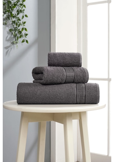 3'lü Ezgi Antrasit Havlu Seti Antrasit