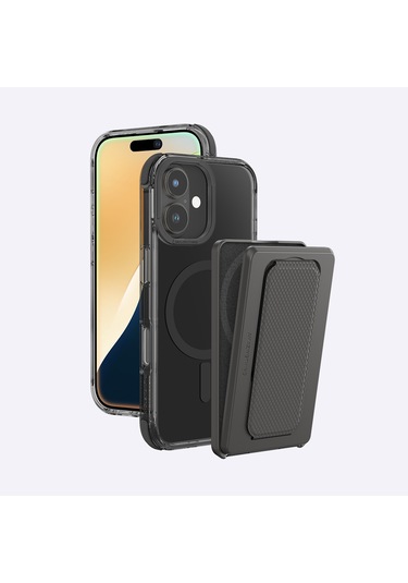 İphone 16 Plus Uyumlu Kılıf Magsafe Özellikli Standlı Kartlıklı Set Amazingthing Omni Adventure Seri Siyah
