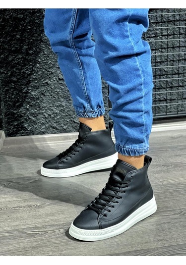 Knack Yüksek Taban Ayakkabı C-030 Siyah Beyaz Taban knkbotc30sbt-294 001