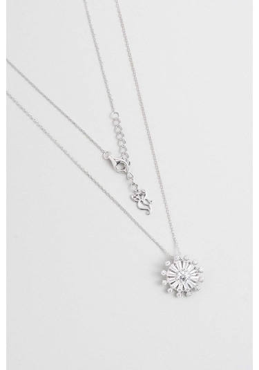 Işıltı Güneşi 18 Ayar Beyaz Altın Kaplama 45 Cm Gümüş Kolye Beyaz