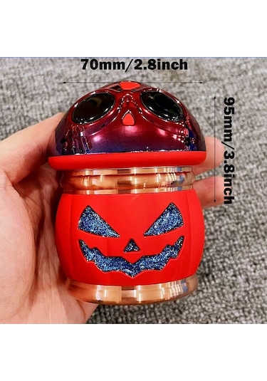 Elmpaly 2.8" 70mm Balkabağı Değirmen - 4 Katlı Manuel Skull Tasarım Çinku Cigarette Grinder
