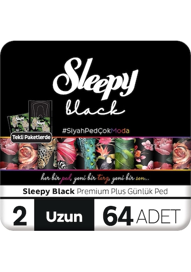 Sleepy Black Premium Plus Günlük Ped Uzun 64 Adet
