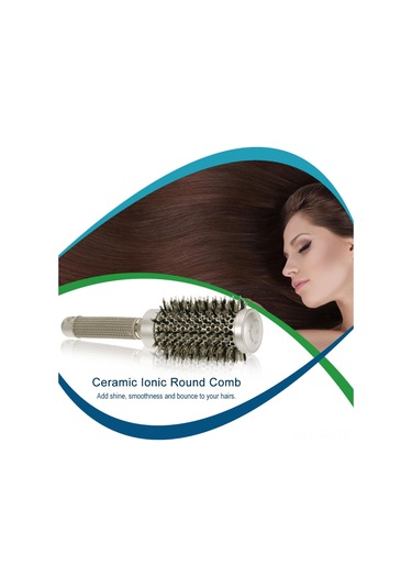 Singree 45mm Seramik Silindir Fön Saç Tarzı Aleti - Domuz Tüyü + Nilon Iğneler - Isı Dağıtıcı Alüminyum Boru - Kaymazsız Lastik Kolu