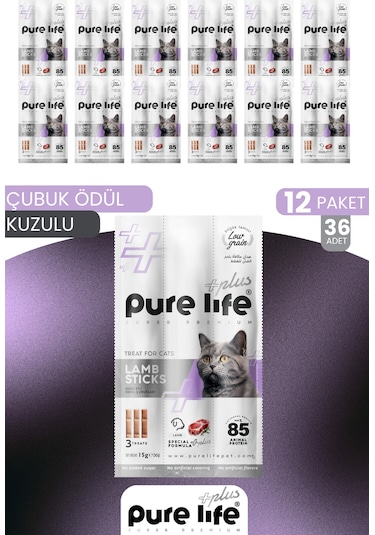 Purelife Plus Stick Kuzu Etli Kedi Ödül Çubukları 12 x 15 G