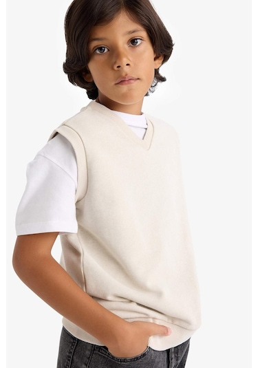 Defacto Erkek Çocuk V Yaka Yıkamalı Süveter G1819a825aubg779 Bej