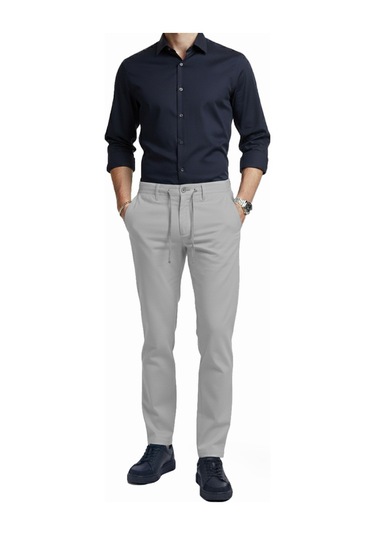 Deepsea Erkek Gri Esnek Kumaş Slim Fit Beli Lastikli Günlük Spor Pantolon 2601070 Gri