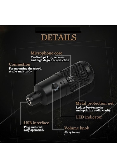Wondernest Mikrofon Kondenser Usb Stüdyo Standı Kit Yayın, Podcast Vokal Kayıt İçin Stüdyo Mikrofonu Tp10310355572a