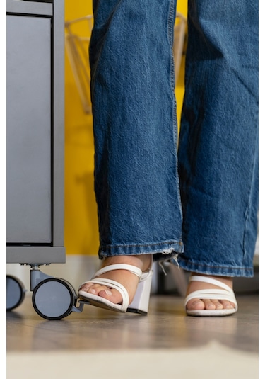 Creo Mobili Sürgü Kapaklı Organizer Smart Keson, Frenli Tekerlekli Ofis Ve Ev Komodini, Antrasit