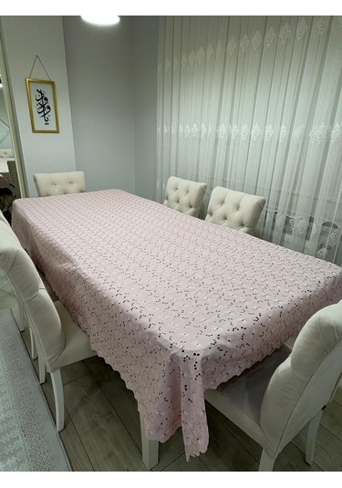 Brode Nakış Işlemeli Dertsiz Masa Örtüsü 150x250 Pudra