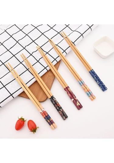 Yeniden Kullanılabilir 5 Çift Sofra El Yapımı Bambu Japon Doğal Ahşap Çubuklarını Suşi Gıda Renkli Ahşap Çatal Kaşık Tk. 56646324
