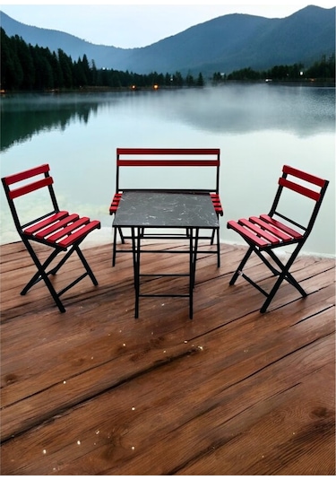 Modern Balkon Bahçe Mutfak Bistro Set Katlanır Masa-sandalye Kırmızı