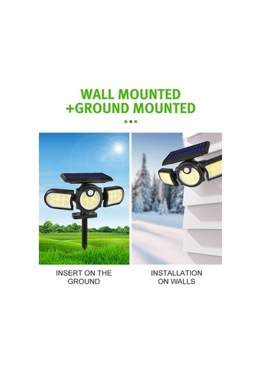 Besthome1 3 Kafa Güneş Enerjili Duvar/zemin Lambası, 78cob Led Beyaz Işık, 3 Mod, 2x1200mah Batarya, Ip65 Koruma