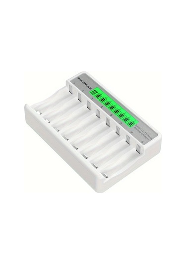 Xuweiwei Pujimax 8 Yuvalı Akıllı Pil Şarj Cihazı Lcd Ekran Beyaz Aaa Aa Ni Mh Ni Cd Şarj Usb