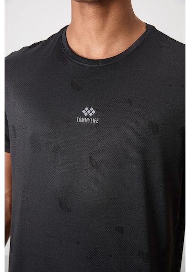 Tommy Life Siyah Polyester Jakarlı İnce Esnek Standart Fit Erkek T-shirt - 88397 001