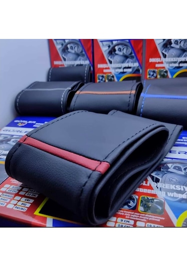 Deri Dikmeli Direksiyon Kılıfı Soft Bordo Yüzüklü A+++ Plus