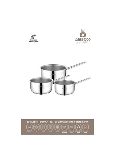 3 Parça Cool İndüksiyon Uyumlu Paslanmaz Çelik Sütlük Sosluk