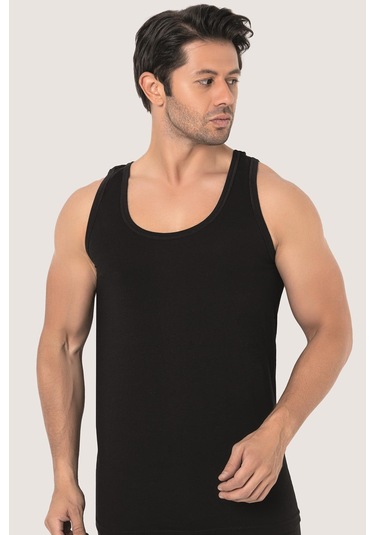 6'lı Paket Siyah Erkek Atlet %100 Pamuklu Penye, Nefes Alabilir İç Giyim Siyah