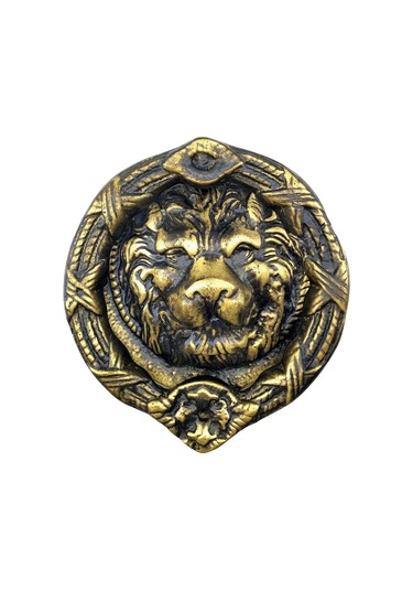 Antika Tarz Dekoratif Pirinç Aslan Kapı Tokmağı, Taktak - 185 Mm, Antik