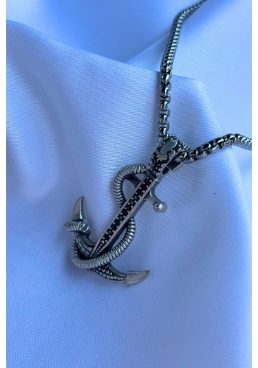 Çapa El İşçiliği Paslanmaz Çelik Zincir Erkek Kolye Gümüş