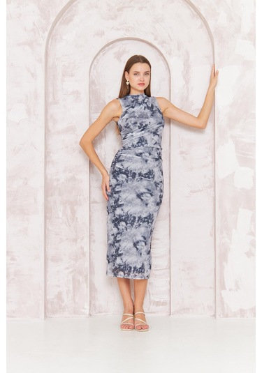 Kadın Gri Sıfır Kol Tül Elbise Dm1043 Gri