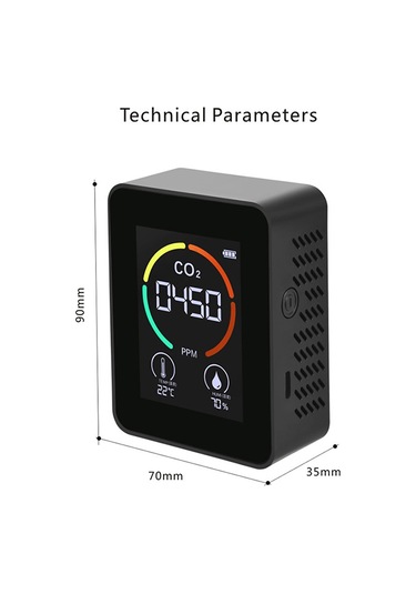 Konesam Ev, Araba, Ofis İçin Sıcaklık, Nem Ve Co2 400-5000ppm Tespit Cihazı - Yarıiletken Tvoc Sensörlü, Led Ekranlı, 1200mah Pil, Siyah Siyah