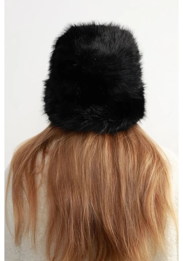 Kadın Kürklü Bucket Kalpak Şapka Rkş-15 Siyah Siyah