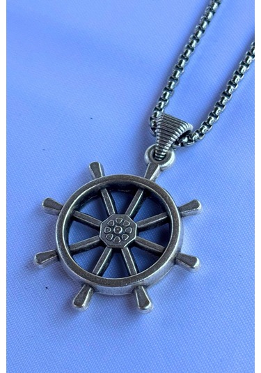 Dümenli El İşçiliği Paslanmaz Çelik Zincir Erkek Kolye Gümüş