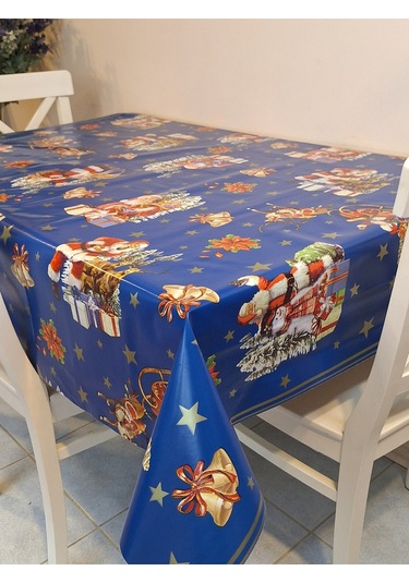Yeni Yıl Desenli Elyaflı Pvc Masa Örtüsü Silinebilir Ve Su Geçirmez Muşamba Mrl137c Mavi