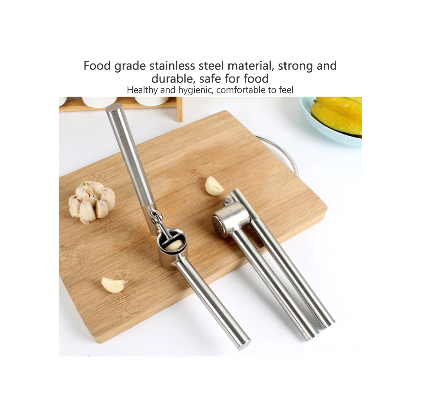 Youmex Evde Kullanım İçin Uzun Ve Büyük Boyut 245g Paslanmaz Çelik Sarımsak Presi - Sarımsak Ezici, Soyucu Ve Dilimleyici Aleti Gümüş
