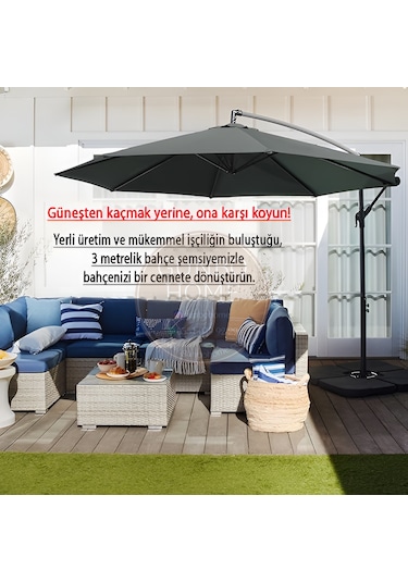 Gunbo Home 3 Mt 8 Kaburga Full Demir 21 Kg Antrasitbahçe Şemsiyes