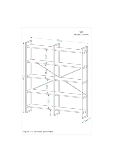 Nilamu Beyaz 150 Cm Kitaplık / Organizer / Ofis / Ev / 5 Raflı Kitaplık/ 150 170 34 Beyaz