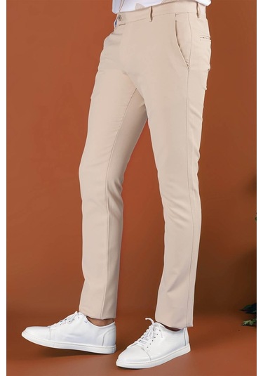 P 1123 Slim Fit Bej Spor Pantolon Bej