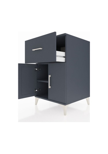 Kronos Komodin Tek Raflı Tek Çekmeceli 2 Kapaklı 60x59x96 Antrasit-antrasit Antrasit