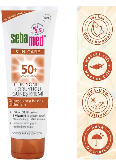Sebamed Sun Care UVA / UVB Filtresi ve E Vitamini Üçlü Yüksek Koruma Çok Yönlü Güneş Kremi 50 SPF 75 ML
