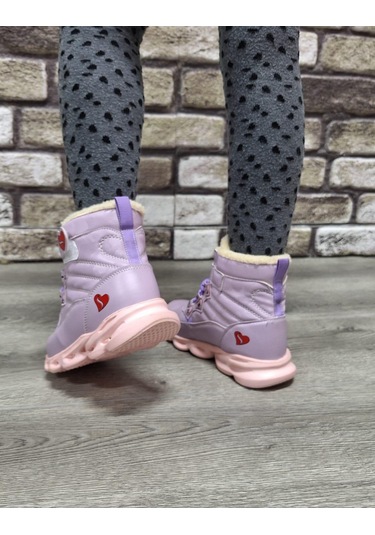 İçi Kürklü Kaydırmaz Kauçuk Taban Su Geçirmez Işıklı Çocuk Botu Lila
