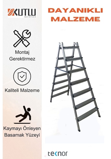 Çift Taraflı Dayanıklı 7+7 Metal Basamaklı Merdiven
