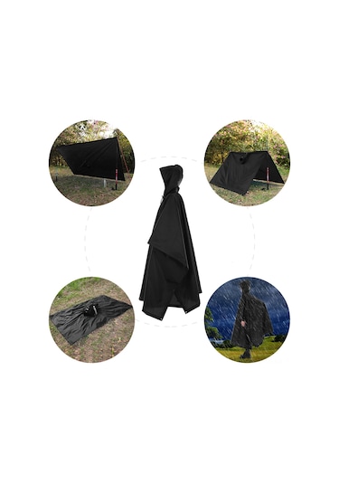 Qingmipy Siyah Dış Mekan Yağmurluk - Çadır Battaniye, Piknik Minderi, Güneş Barırı - Kamp, Dağcılık, Piknik İçin 210t Poliester 220x145cm Siyah