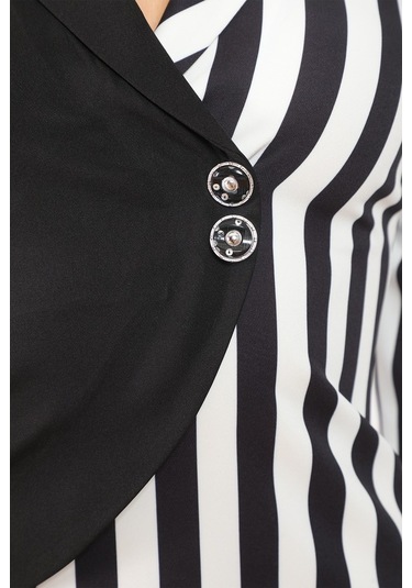 Etselements Truvakar Kol Çizgili Kruvaze Ve Düğmeli Ofis Elbisesi