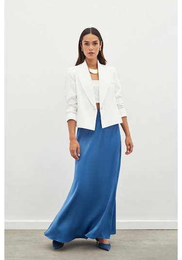 Sateen Uzun Saten Etek - İndigo