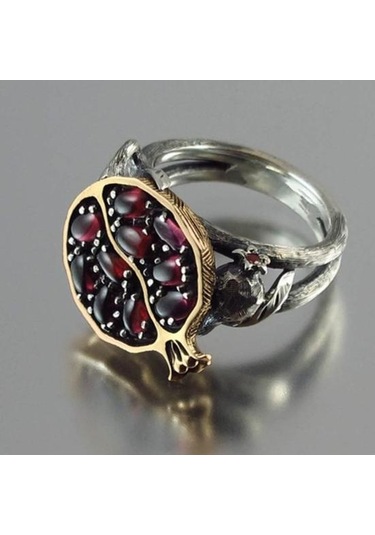 Vintage Sahte Taş Rattan Nar Yüzük Kadın Düğün Nişan Takı Us 7 Çok Renkli