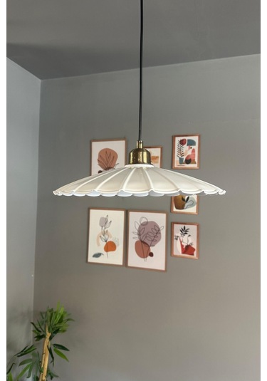 Risso Beyaz Metal Büyük Avize Yarım Lale Başlık Tekli Rustik Cafe Mutfak Modern Sarkıt Aydınlatma Beyaz