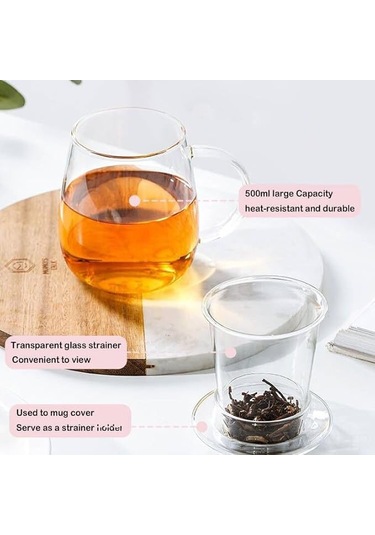 Yaozixa Borosilikat Cam Şişe, Filtreli Ve Kapaklı, 500ml, Yüksek Sıcaklığa Dayanıklı, Çay/içecek Hazırlama, Mantar Desenli, Günlük Kullanım Şeffaf