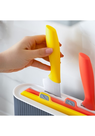 Porsima 1076 3 Bıçaklı Standlı Çoklu Kesme Tahtası Antrasit - Beyaz