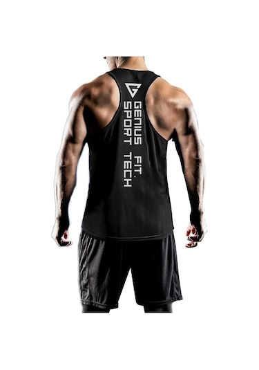 Erkek Dry Fit Y-back Gym Fitness Sporcu Atleti Genıus-fıt Siyah